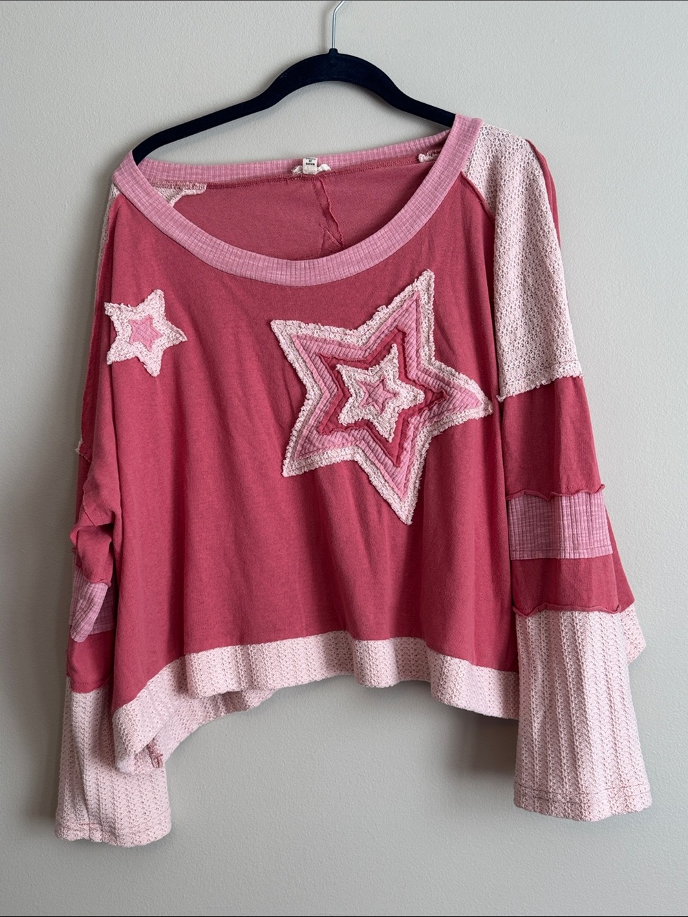 Pol medium oversized star embroidery boho top long sleeve t shirt Botique brand